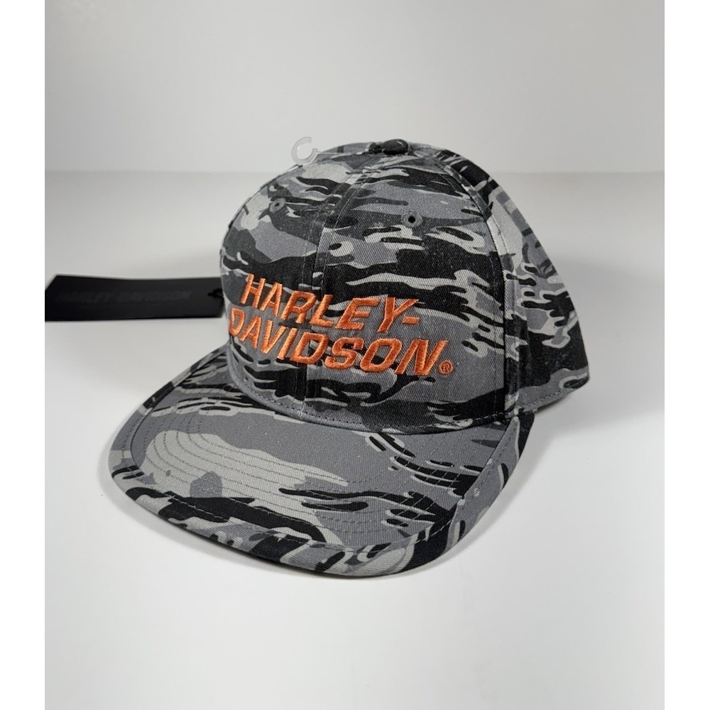 HARLEY DAVIDSON Motorcycle Racing Camo Snapback Hat Gray Orange Men's *NEW*
